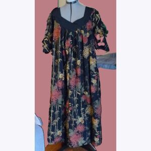 Vintage 80s Hawaiian Loose Cut Dress Caftan Muumuu Bold Floral Print 2X